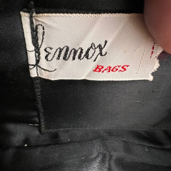 Vintage 1950's Lennox Black Leather Clutch‎ Evening Bag Gold Fleur de Lis Detail - Picture 10 of 10